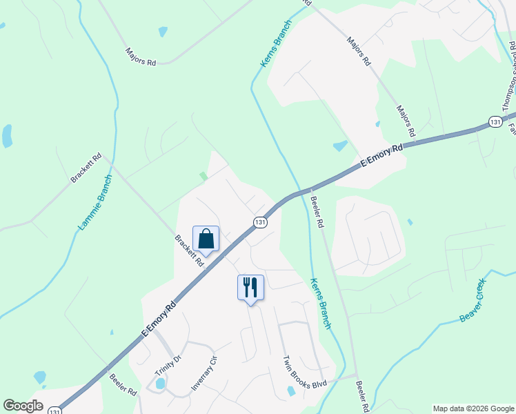 map of restaurants, bars, coffee shops, grocery stores, and more near 6805 Highbank Lane in Knoxville
