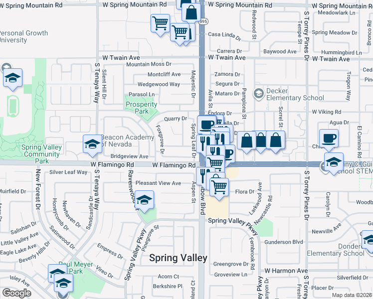 map of restaurants, bars, coffee shops, grocery stores, and more near 6997 Grassy Knoll Street in Las Vegas