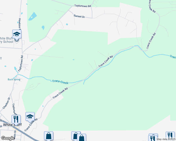 map of restaurants, bars, coffee shops, grocery stores, and more near 3185 Trace Creek Road in White Bluff