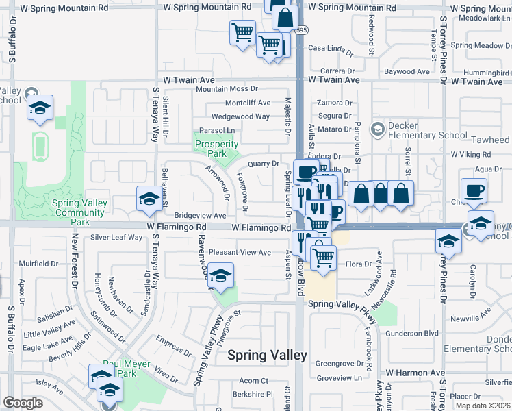 map of restaurants, bars, coffee shops, grocery stores, and more near 6997 Grassy Knoll Street in Las Vegas