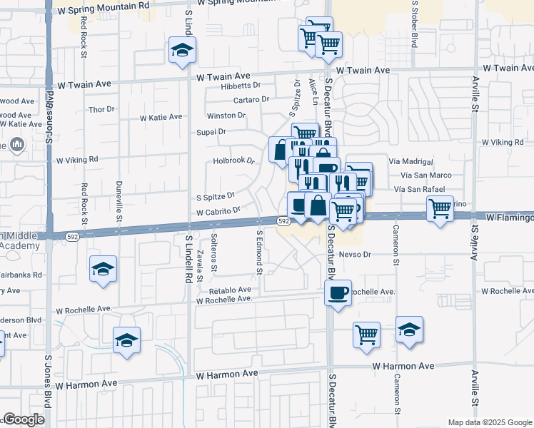 map of restaurants, bars, coffee shops, grocery stores, and more near 4096 Crete Lane in Las Vegas