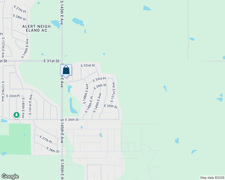 map of restaurants, bars, coffee shops, grocery stores, and more near 3426 South 151st East Avenue in Tulsa