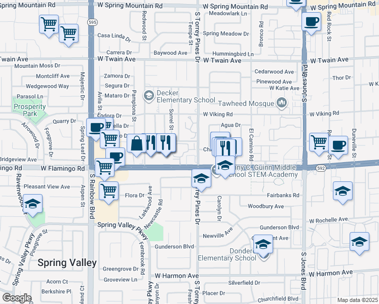 map of restaurants, bars, coffee shops, grocery stores, and more near 6500 Nevada 592 in Las Vegas