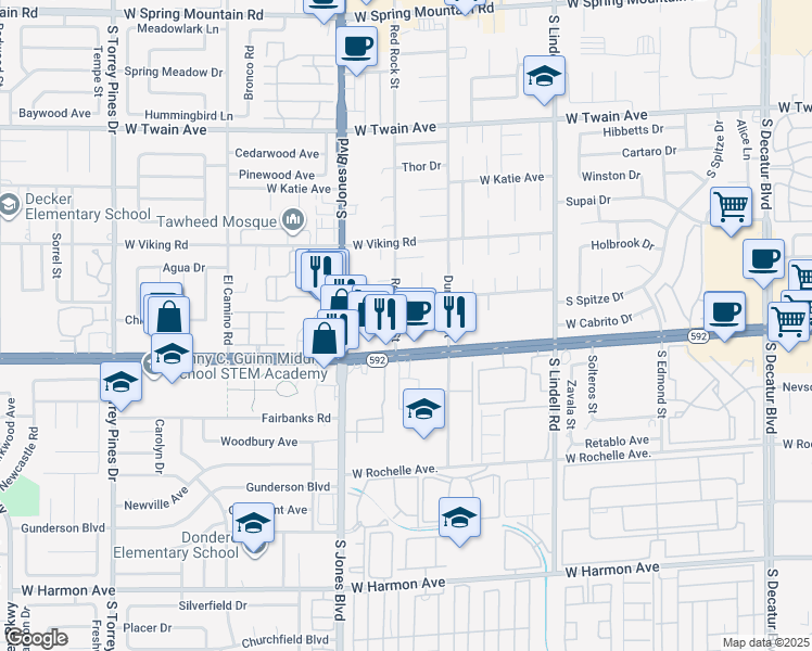 map of restaurants, bars, coffee shops, grocery stores, and more near 4043 Sun Stream in Las Vegas