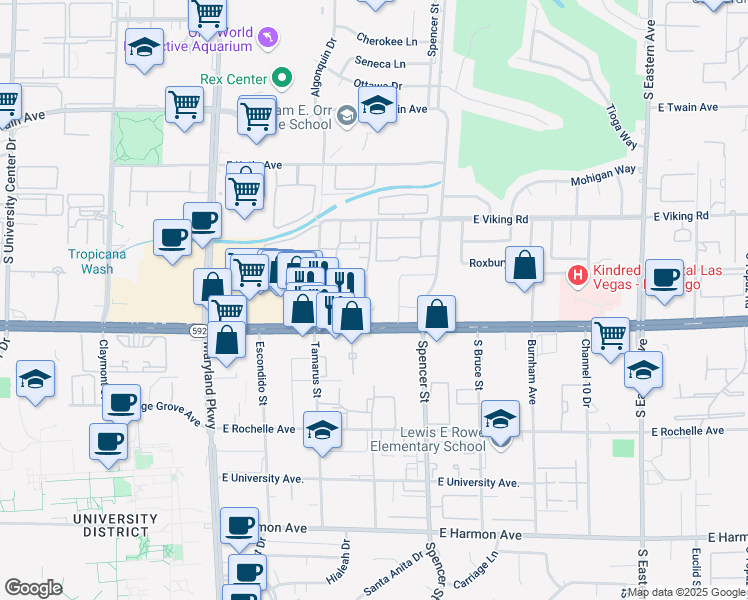 map of restaurants, bars, coffee shops, grocery stores, and more near 1670 East Flamingo Road in Las Vegas