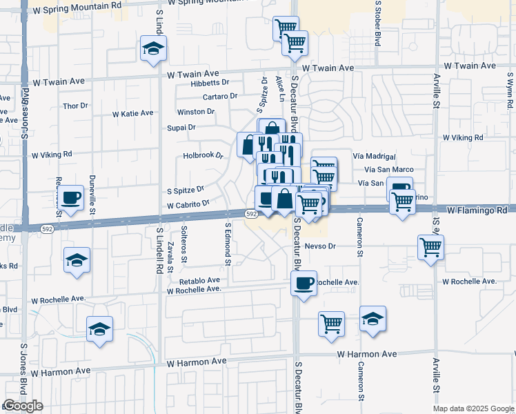 map of restaurants, bars, coffee shops, grocery stores, and more near 4050 Luzon Way in Las Vegas