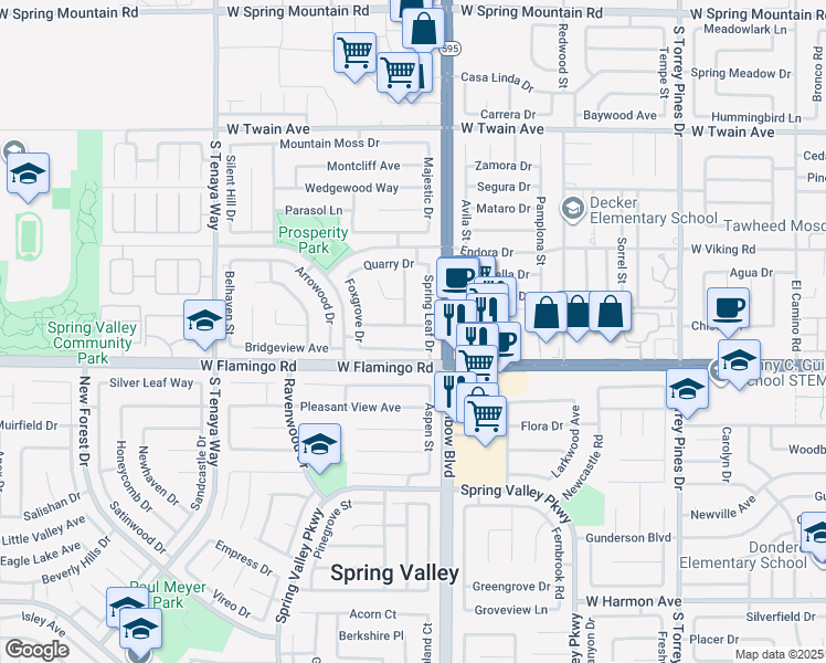 map of restaurants, bars, coffee shops, grocery stores, and more near 6997 Grassy Knoll Street in Las Vegas