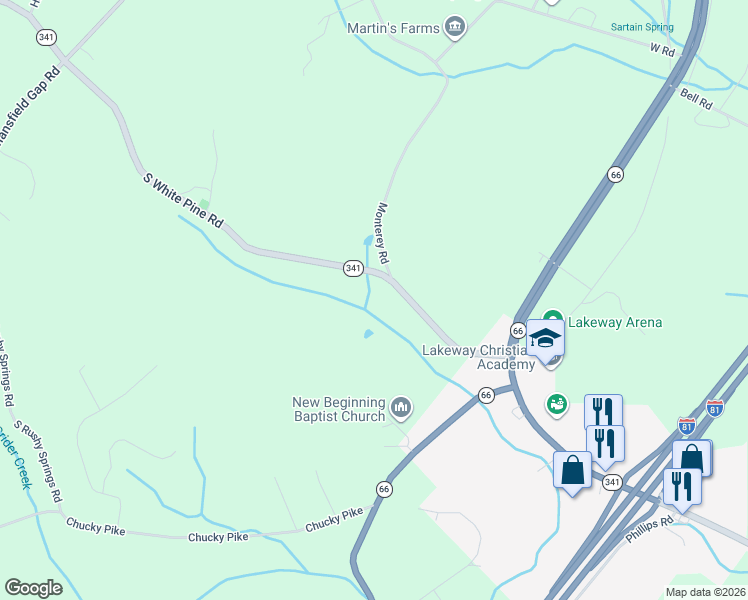 map of restaurants, bars, coffee shops, grocery stores, and more near 321 South White Pine Road in Jefferson County