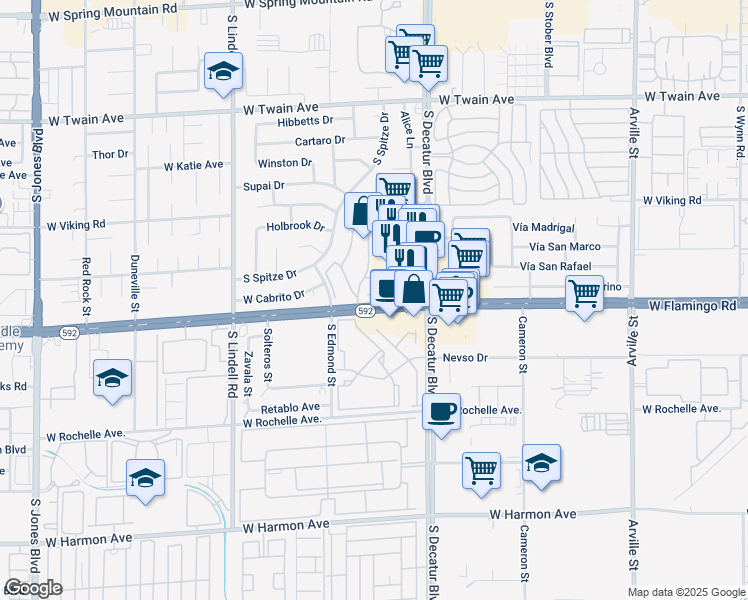 map of restaurants, bars, coffee shops, grocery stores, and more near 4050 Luzon Way in Las Vegas