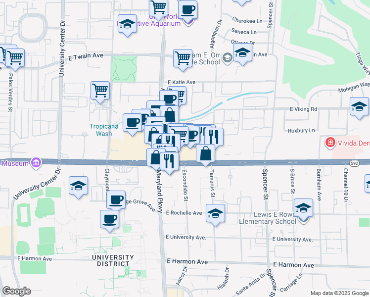 map of restaurants, bars, coffee shops, grocery stores, and more near 1350 East Flamingo Road in Las Vegas