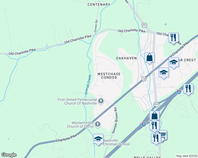 map of restaurants, bars, coffee shops, grocery stores, and more near 1269 West Running Brook Road in Nashville