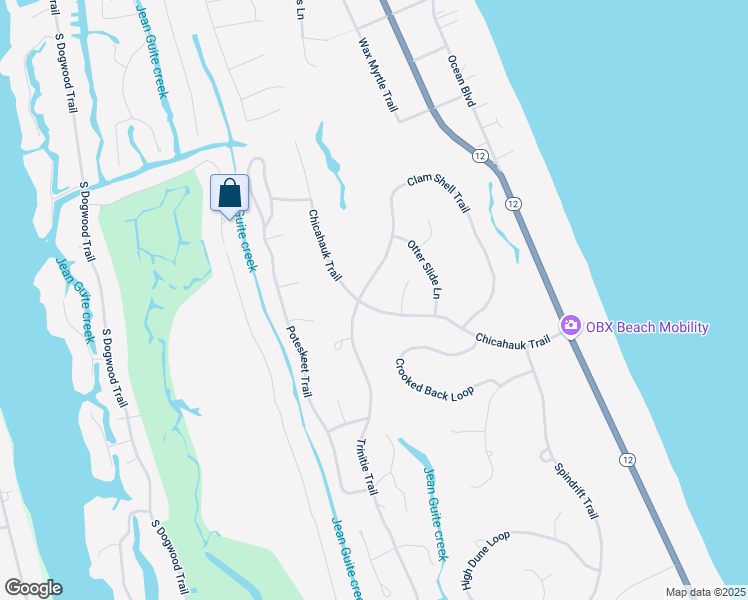 map of restaurants, bars, coffee shops, grocery stores, and more near 181 Clam Shell Trail in Kitty Hawk