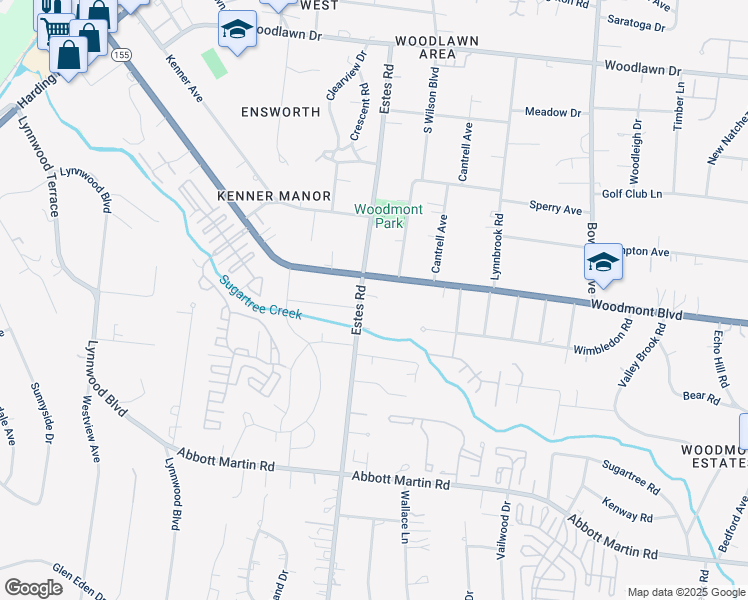 map of restaurants, bars, coffee shops, grocery stores, and more near 3628 Estes Road in Nashville