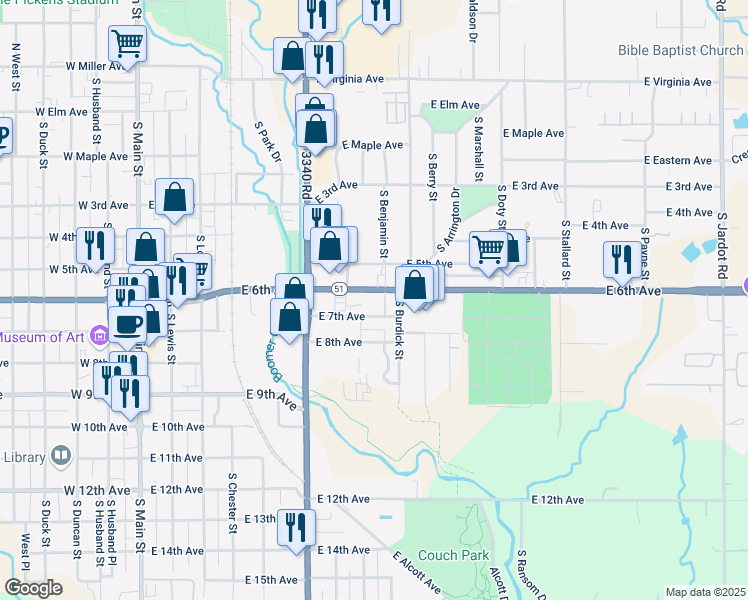 map of restaurants, bars, coffee shops, grocery stores, and more near 811 East 6th Avenue in Stillwater