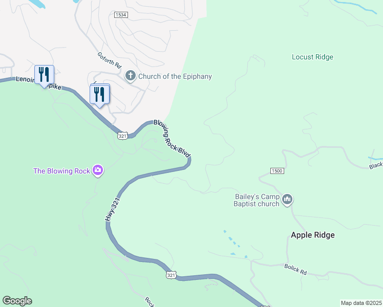 map of restaurants, bars, coffee shops, grocery stores, and more near 5970 Blowing Rock Boulevard in Lenoir