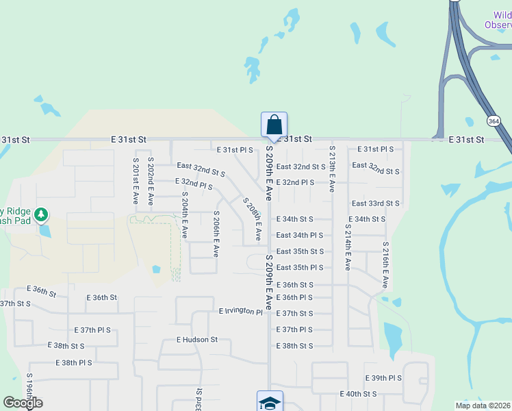 map of restaurants, bars, coffee shops, grocery stores, and more near 3341 South 208th East Avenue in Broken Arrow