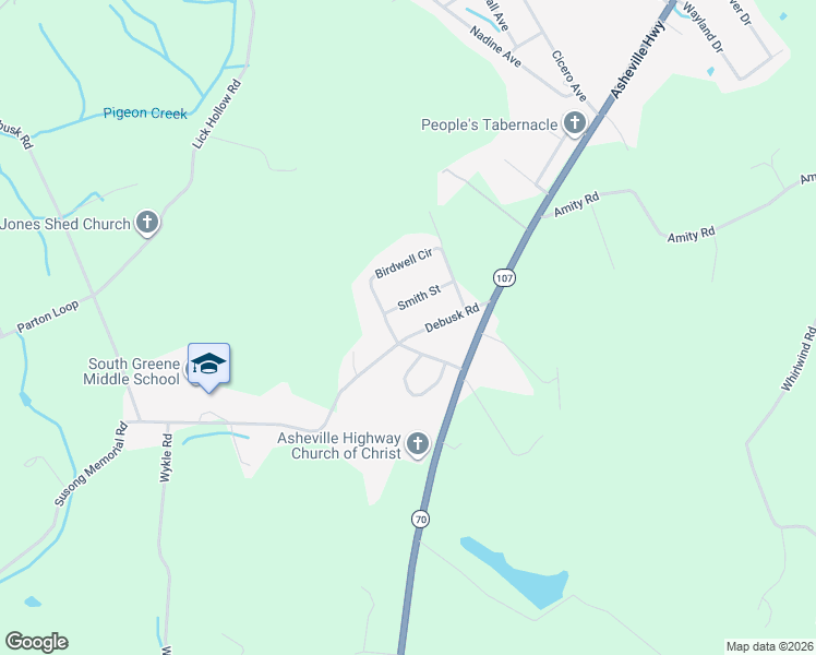 map of restaurants, bars, coffee shops, grocery stores, and more near 220 Debusk Road in Greeneville