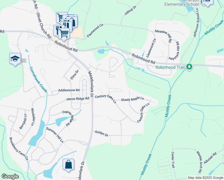 map of restaurants, bars, coffee shops, grocery stores, and more near 105 Ashton Place Circle in Winston-Salem
