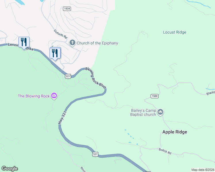 map of restaurants, bars, coffee shops, grocery stores, and more near 5970 Blowing Rock Boulevard in Lenoir