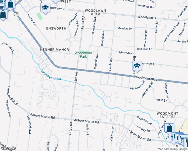 map of restaurants, bars, coffee shops, grocery stores, and more near 3707 Woodmont Boulevard in Nashville