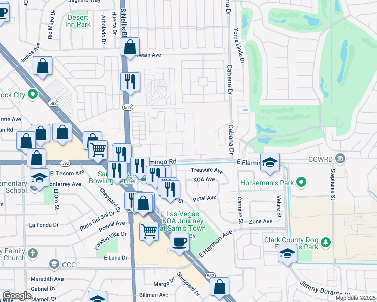 map of restaurants, bars, coffee shops, grocery stores, and more near 5 South General Garfield Drive in Las Vegas