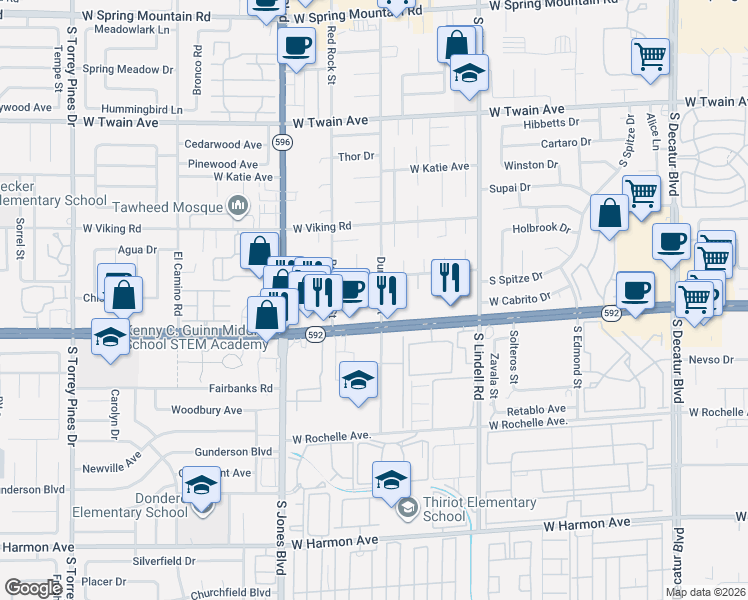 map of restaurants, bars, coffee shops, grocery stores, and more near 4042 Mitra Court in Las Vegas