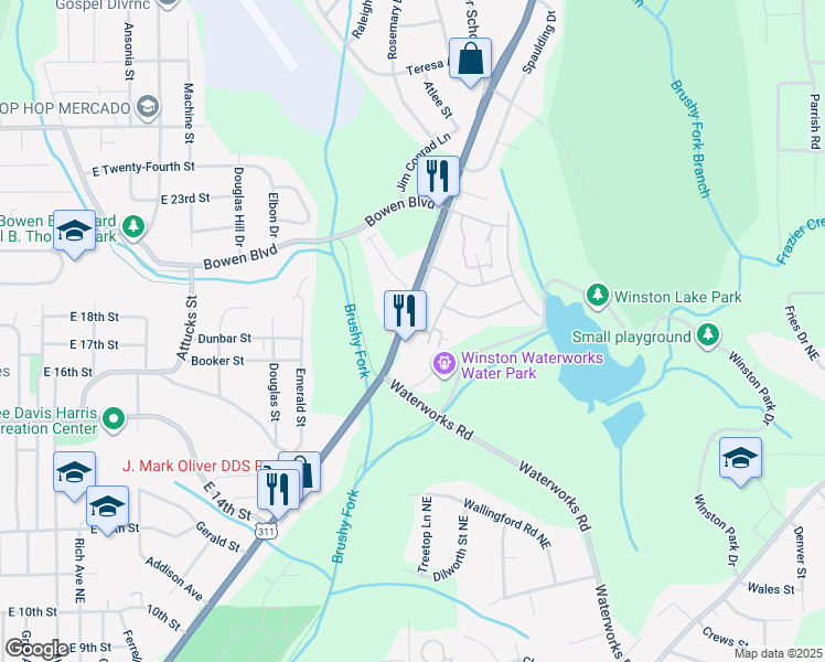 map of restaurants, bars, coffee shops, grocery stores, and more near 101-199 State Street in Winston-Salem