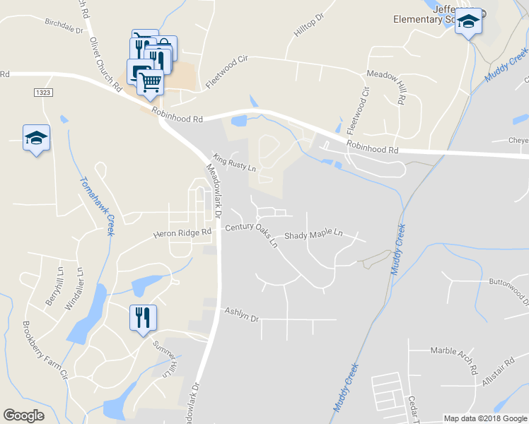map of restaurants, bars, coffee shops, grocery stores, and more near 105 Ashton Place Circle in Winston-Salem
