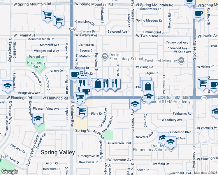 map of restaurants, bars, coffee shops, grocery stores, and more near 6650 Nevada 592 in Las Vegas