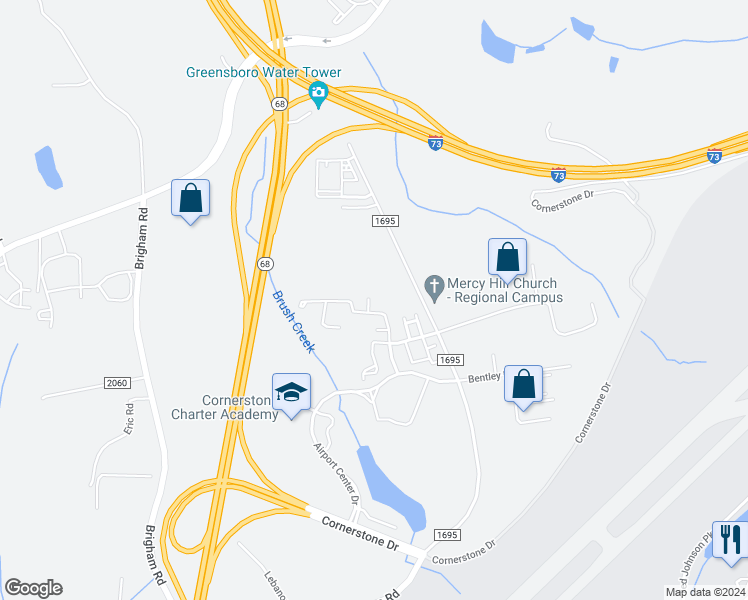 map of restaurants, bars, coffee shops, grocery stores, and more near 508 Canary Court in Greensboro