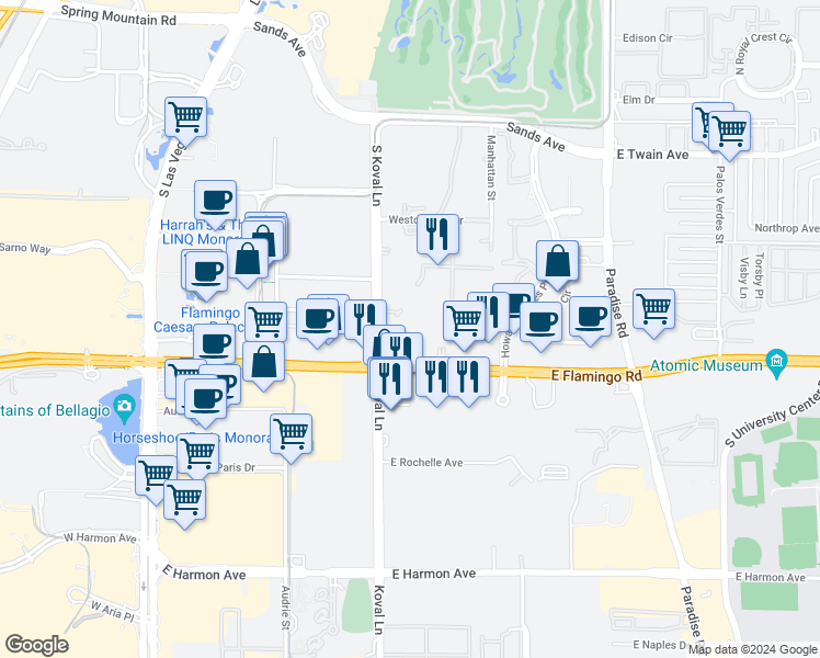 map of restaurants, bars, coffee shops, grocery stores, and more near in Paradise