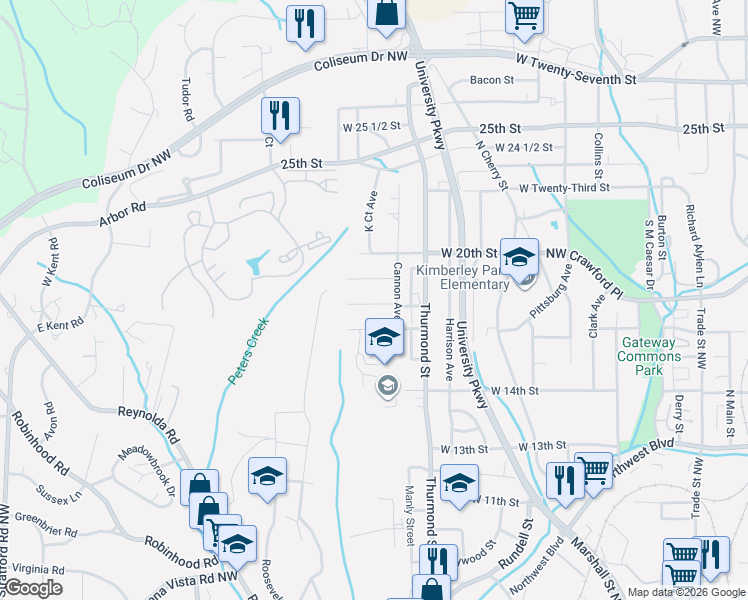 map of restaurants, bars, coffee shops, grocery stores, and more near 926 Taft Street in Winston-Salem