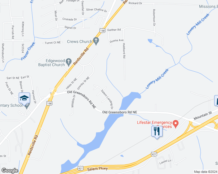 map of restaurants, bars, coffee shops, grocery stores, and more near 4335 Buck Chase Court in Winston-Salem