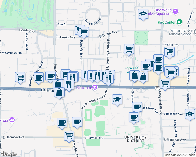 map of restaurants, bars, coffee shops, grocery stores, and more near 4055 Swenson Street in Las Vegas