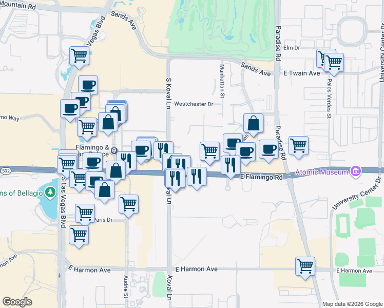 map of restaurants, bars, coffee shops, grocery stores, and more near in Paradise