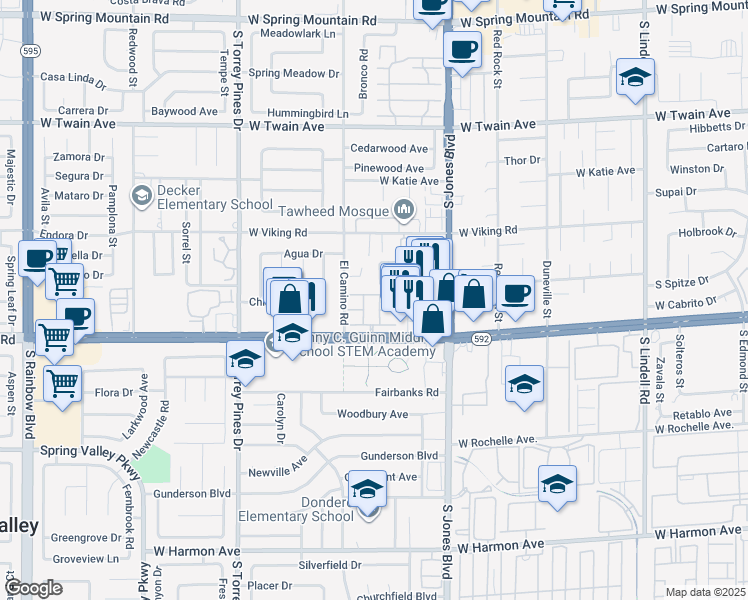 map of restaurants, bars, coffee shops, grocery stores, and more near 6250 West Flamingo Road in Las Vegas