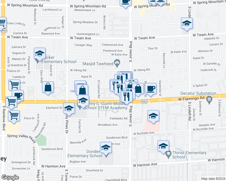 map of restaurants, bars, coffee shops, grocery stores, and more near 6154 West Flamingo Road in Las Vegas