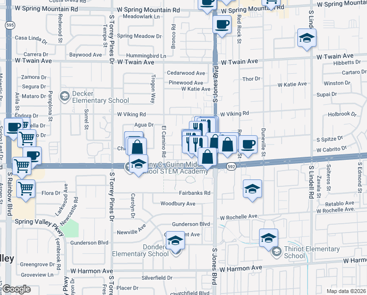 map of restaurants, bars, coffee shops, grocery stores, and more near 6154 West Flamingo Road in Las Vegas