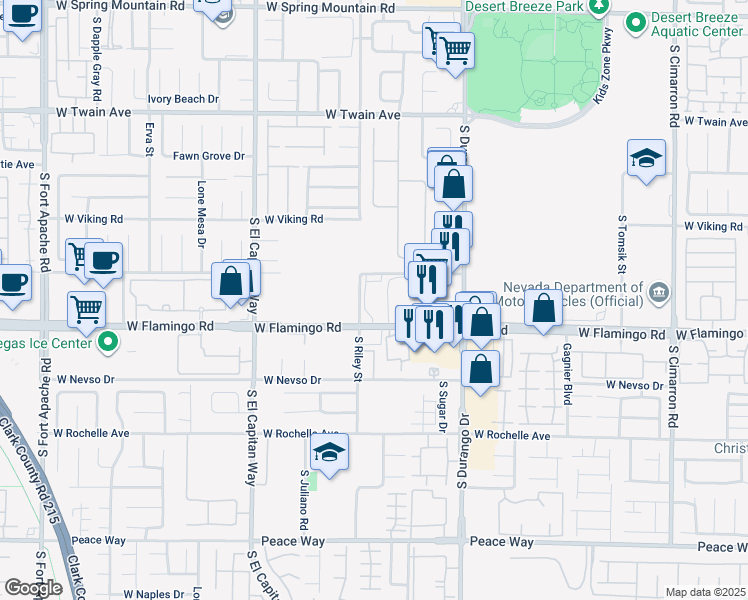 map of restaurants, bars, coffee shops, grocery stores, and more near 8720 West Flamingo Road in Las Vegas