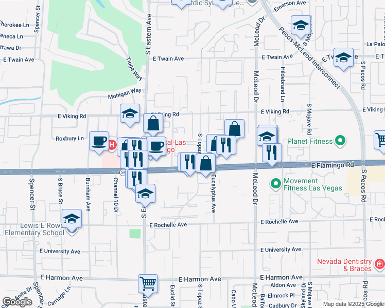 map of restaurants, bars, coffee shops, grocery stores, and more near 4050 Pacific Harbors Drive in Las Vegas