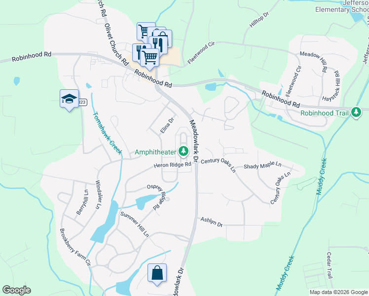 map of restaurants, bars, coffee shops, grocery stores, and more near 1436 Autumn Park Circle in Winston-Salem