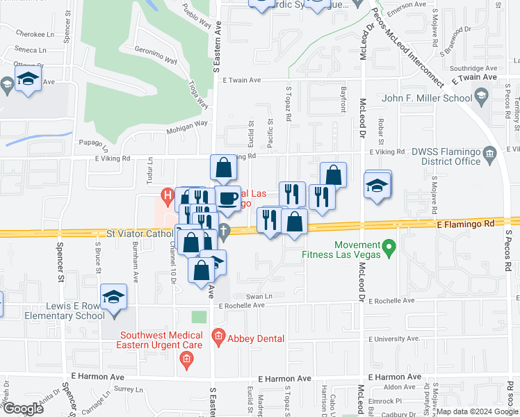 map of restaurants, bars, coffee shops, grocery stores, and more near 4050 Pacific Harbors Drive in Las Vegas