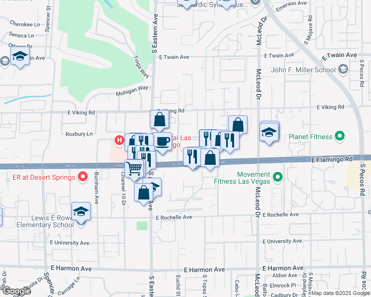 map of restaurants, bars, coffee shops, grocery stores, and more near 4050 Pacific Harbors Drive in Las Vegas