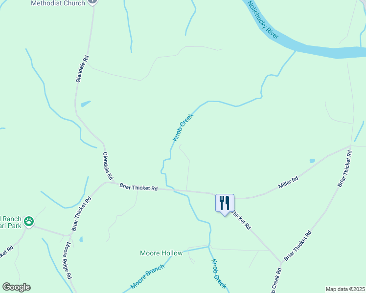 map of restaurants, bars, coffee shops, grocery stores, and more near 476 Briar Thicket Road in Bybee