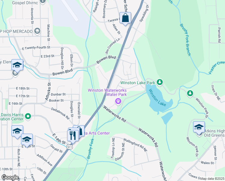 map of restaurants, bars, coffee shops, grocery stores, and more near 101-199 State Street in Winston-Salem