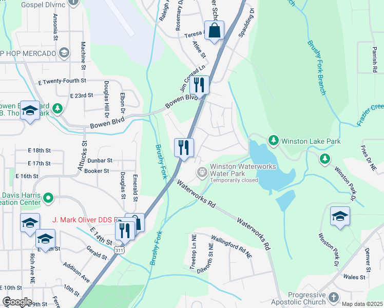 map of restaurants, bars, coffee shops, grocery stores, and more near 101-199 State Street in Winston-Salem