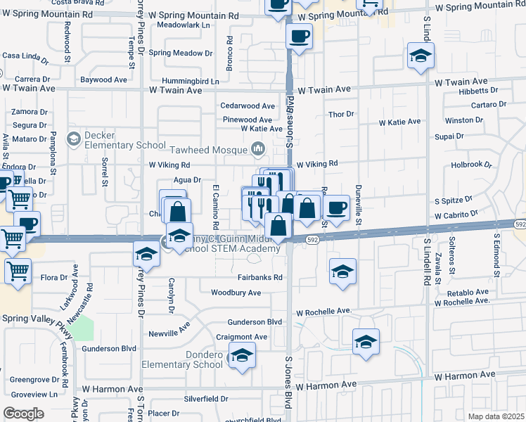 map of restaurants, bars, coffee shops, grocery stores, and more near 6154 West Flamingo Road in Las Vegas