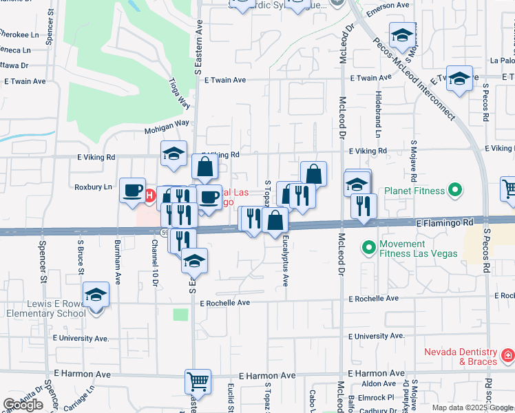 map of restaurants, bars, coffee shops, grocery stores, and more near 4050 Pacific Harbors Drive in Las Vegas
