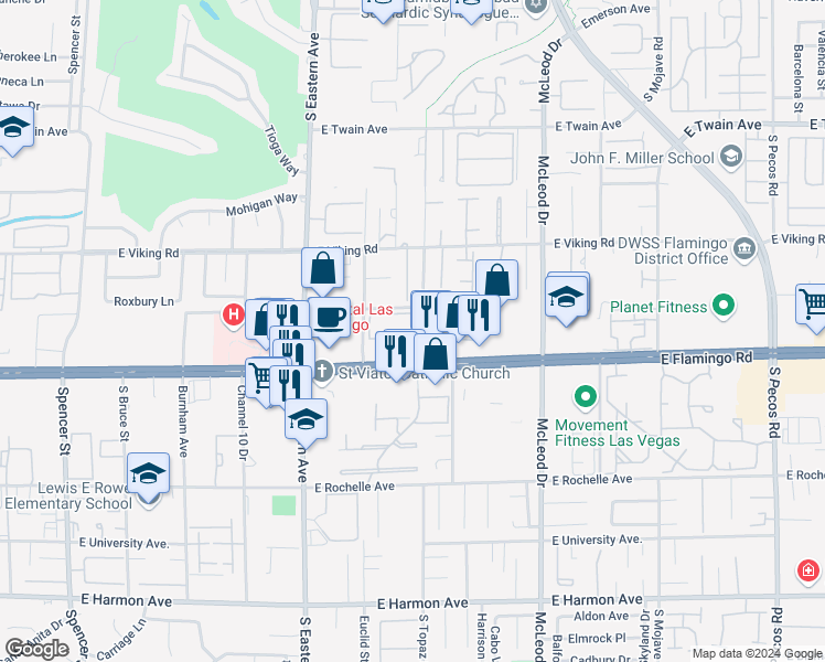 map of restaurants, bars, coffee shops, grocery stores, and more near 4050 Pacific Harbors Drive in Las Vegas