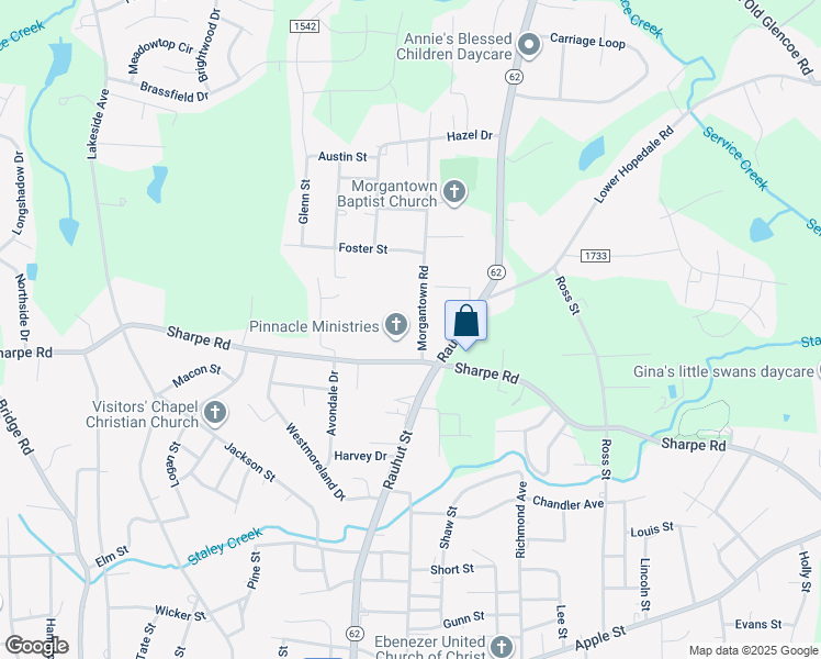 map of restaurants, bars, coffee shops, grocery stores, and more near 1530 Morgantown Road in Burlington
